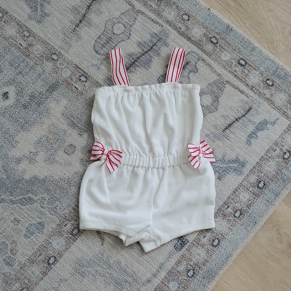 Janie and Jack Baby Girls White Bow Terry Romper Sz18-24m